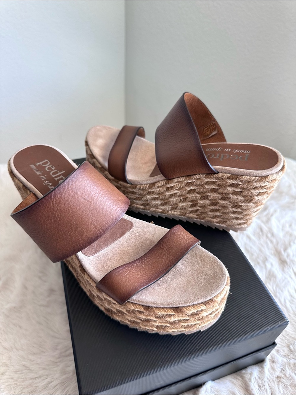 Pedro Garcia Brown Suede Platform Wedge Strappy Sandals SZ 36 US 6